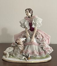 Dresden Lace Figurine - Lady with Borzoi Dog - German Porcelain picture