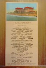 Vintage Hotel Virginia LONG BEACH CA 1930 BREAKFAST MENU POSTCARD picture