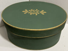 VTG Oval Wooden Pantry Box Bentwood Repainted Green Gold Stencil Holiday 1.5 Lb picture
