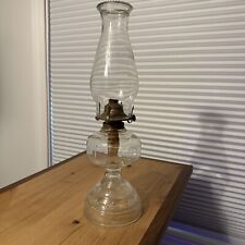 Antique Vintage Clear Glass & White Flame Brass Kerosene Oil Lamp w Globe 17