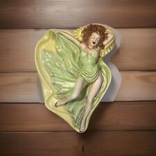 Vintage 1960’s Sexy Pinup Girl Ashtray Green Dress Yellow Bed 1.5 H X 9 X 7 picture