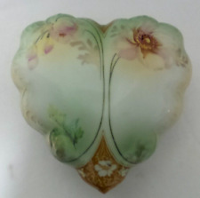 RARE VICTORIAN  RS PRUSSIA FLORAL HART SHAPE TRINKET BOX 1890-1917 picture