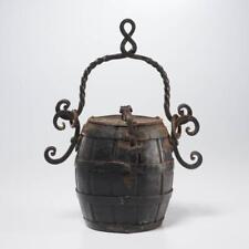 Antique Spanish Iron Metal Hanging Barrel Well Bucket Incense Burner Censer picture