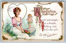 1909 TO MY VALENTINE CHERUB ANGEL ADMIRATION H WESSLER EMBOSSED ANTIQUE POSTCARD picture