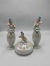 Art Deco Bavaria Figural Ladies 3 Pc Dresser Set Powder Jar Perfume Bottles NUDE picture