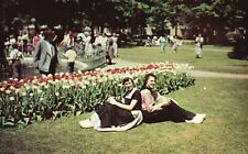 Postcard MI Holland Two Girls by Holland Tulips Chrome Vintage PC a7992 picture