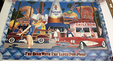 Vintage 80s Natural light Beer Poster Carhop Corvette picture