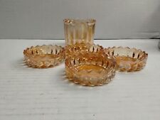 Vintage Marigold Jeanette Glass Sawtooth Cigarette Jar W/4 Ashtrays/Coasters... picture