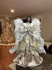 African American Beautiful Black Angel Christmas Tree Topper/Decor 18”Gold/White picture