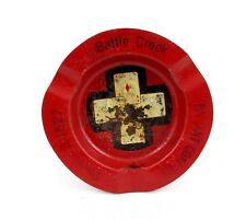 Vintage BATTLE CREEK RADIANT COAL CO TIN METAL ASHTRAY ADVERTISING Cards Old red picture