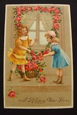 PFB Girls Decorating Window with Flowers Roses New Year Embossed Postcard picture