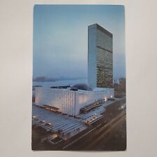 United Nations Building Street View Lights Night New York NY Vintage Postcard picture