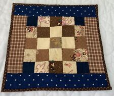 Vintage Antique Patchwork Quilt Table Topper, Nine Patch, Early Calicos, Brown picture
