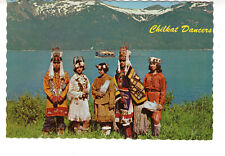 Postcard: Alaskan Chilkat Dancers in native attire standing by Lynn Canal picture