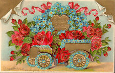 c. 1910 Roses Flowers Car Birthday Greeting Postcard Germany Gold Dresden picture