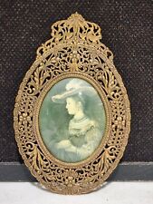 VINTAGE METAL ORNATE FANCY LADY PICTURE FRAME CURVED GLASS picture