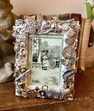 Mixed Material 5”X 7” Frame Embellished w/Silver Charms Jewelry Etc. picture
