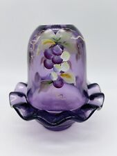 Vintage Fenton Art Fairy Lamp Purple Amethyst Grapes Leaves Hand Painted Signed picture