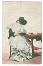 Vintage Romance Postcard Woman Sits in Lover's Lap LA3 picture