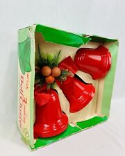 Vintage NOMA 3 bell cluster Holly Berry Leaves Red Bulb String Light Christmas picture