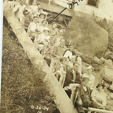 Vintage 1934 Sepia RPPC Real Photo Postcard People Sitting Wooden Ride Hill picture