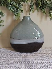 Vintage Art Deco Large Round Vase Sage Green and Brown picture