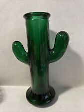 Green Glass Heavy Saguaro Cactus Bud Vase 6.5” picture