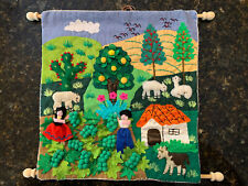 Peruvian Handmade Arpillera Fabric Tapestry 10” x 10” picture
