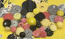 Vintage Lot Buttons Lot Mixed Variety Plastics So Sweet Pink Bright Yellow 50’s picture