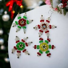 Vintage Mid Century Lot Of 4 Plastic Handmade Beaded Christmas Ornaments picture