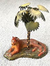 Rare Vintage painted cast lioness and palm tree candlestick holder picture