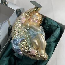 VTG Christborn Germany Blown Glass Angel Crescent Moon Christmas Ornament Box picture