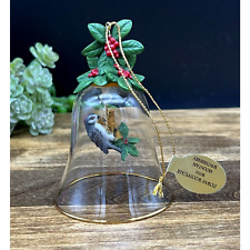 Vintage Danbury Mint Glass Bell Songbird Downy Woodpecker w/ Mountain Wildberry picture