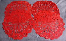 4 Matching Vintage Red Lace Doilies 12