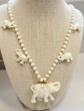 Vtg OFF WHITE ELEPHANT BEADED NECKLACE Beads Lucite African Indian Asian Safari picture