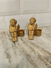 Pair of Ceramic Gold Cherub Candlestick Holder | Cherub Home Decoration picture