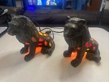 A pair of vintage stained glass metal figural lion lamps 6” tall - 7” long picture