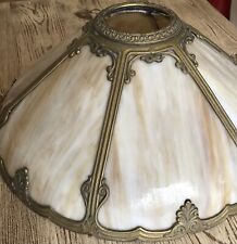 Circa 1920s ARTS & CRAFTS 6-Panel Slag Glass Lamp Shade White/Tan Large picture