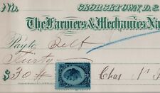 Vintage 1885 Bank Check Cheque FARMERS & MECHANICS NATIONAL BANK with Stamp picture
