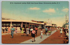 Vintage Postcard NJ Wildwood-by-the-Sea Boardwalk Crowds Linen ~10207 picture
