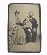 1870s Tintype Family American Wild Western Frontier Pinstripe Dress Blanket picture