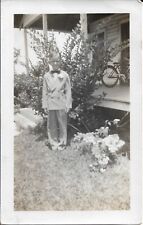 Boy In Suit Photograph 1930s Vintage Child Fashion Outdoors Porch 3 x 4 3/4 picture
