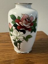 Georgous Vintage Japanese Cloisonné With Hand Painted Roses  picture