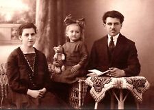 WELL DRESSED YOUNG COUPLE AND THEIR ADORABLE CHILD : TEDDY BEAR : RPPC picture