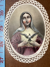 Antique French Holy Card Religious Print c. 1850’s Blessed Virgin picture
