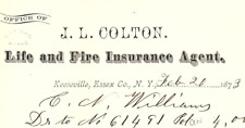1873 KEESEVILLE NY J.L. COLTON LIFE AND FIRE INSURANCE AGT LETTER BILLHEAD Z4231 picture