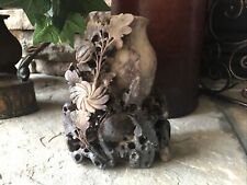 Carved Vase Small Natural Soapstone Vintage Brown Pot Flowers Sculpture Carving picture