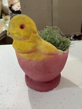 Vintage Paper Mache Pulp Easter Chick Pink Yellow Candy Container 5 1/2” Antique picture