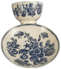 Antique 18thC Caughley Porcelain Three Flowers Cup & Saucer Porzellan Tasse picture