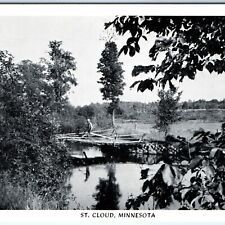 c1940s St. Cloud, MN Man on Bridge Lake Postcard Herman The Printer Minn A88 picture